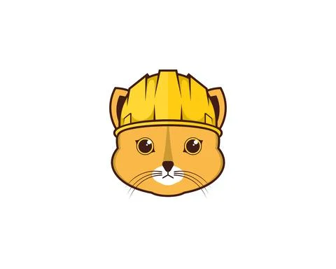 Cat using worker safety helmet illustration logo Illustrazione stock