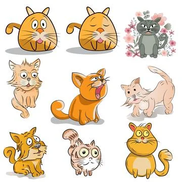 Cat Vector Drawing and Illustration Set Stock Illustration