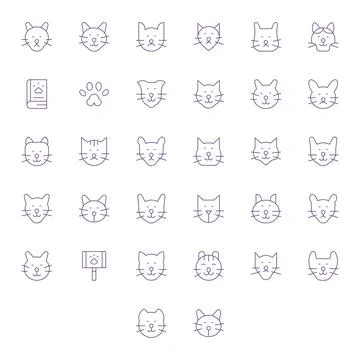 Cat Vector Icon Set with 32 Thin Line High Resolution Display Perfect Graphic Stock Illustration
