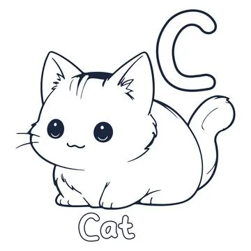 Cat vector illustration Black and white Cat alphabet coloring book or page .. Stock Illustration