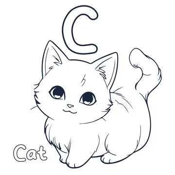 Cat vector illustration Black and white Cat alphabet coloring book or page .. Stock Illustration