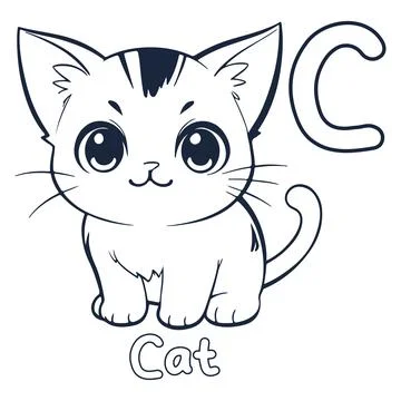 Cat vector illustration Black and white Cat alphabet coloring book or page .. Stock Illustration