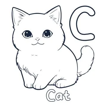 Cat vector illustration Black and white Cat alphabet coloring book or page .. Stock Illustration