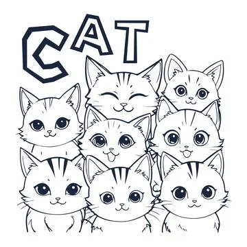 Cat vector illustration Black and white Cat alphabet coloring book or page .. Stock Illustration