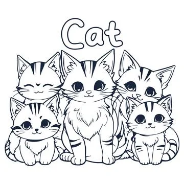 Cat vector illustration Black and white Cat alphabet coloring book or page .. Stock Illustration