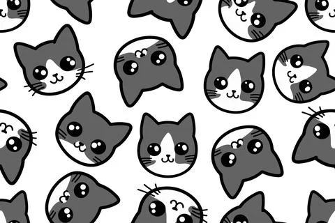 Cat vector pattern with cat faces. Seamless print illustration for children. Stock Illustration