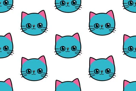 Cat vector pattern with cat faces. Seamless print illustration for children. Stock Illustration