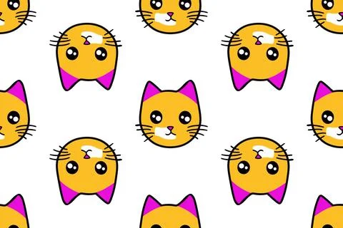 Cat vector pattern with cat faces. Seamless print illustration for children. Stock Illustration