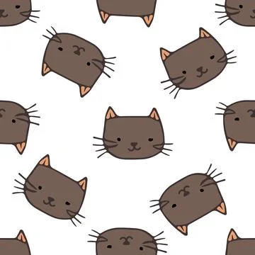 Cat vector pattern with hand drawn painted cat faces. Seamless print Stock Illustration