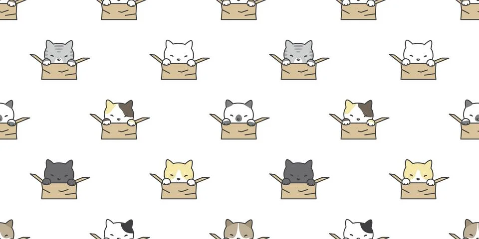Cat vector seamless pattern calico kitten breed box isolated wallpaper Stockillustratie