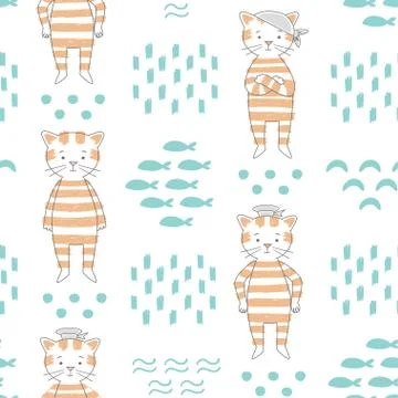 Cat vector seamless pattern Stock Illustration