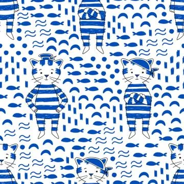 Cat vector seamless pattern Stock Illustration