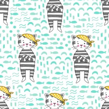 Cat vector seamless pattern Stock Illustration