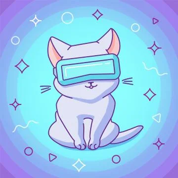 Cat with vr glasses in virtual reality space Stock Illustration
