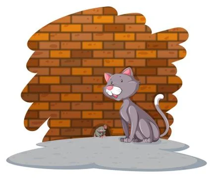 Cat waiting for the rat Stock Illustration