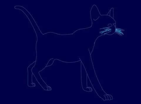 Cat is walking on a blue background. The cat is looking at the camera. The cat Stock Illustration
