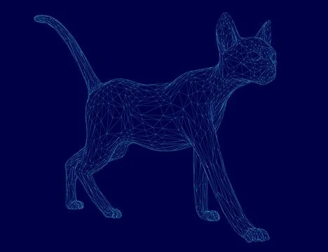 Cat is walking on a blue background. The cat is drawn in a very detailed and Illustration