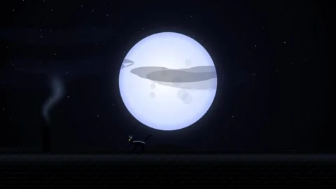 Cat walking under bright moon at night with smoke. Video stock 343292192