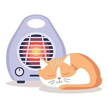 The cat warms itself next to the heater. Stock Illustration