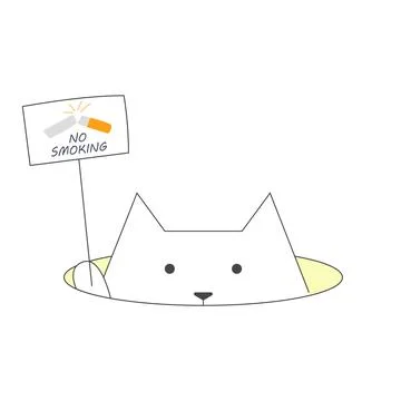 Cat with a warning sign that you can't smoke here Stock Illustration