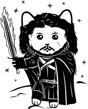 Cat warrior with fire sword Stock Illustration