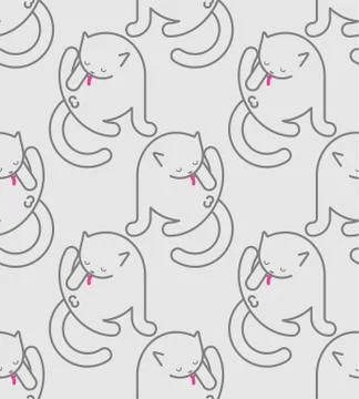 Cat washed pattern seamless. Home pet ornament. Animal texture. Vector illust Illustrazione stock