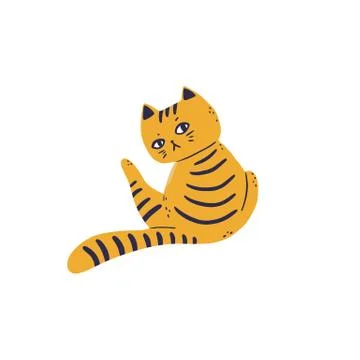 The cat is washing himself. View from the back. Vector illustration 스톡 일러스트