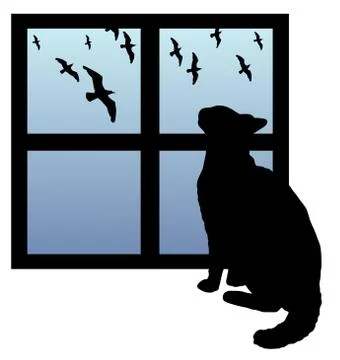 Cat watching birds Stock Illustration