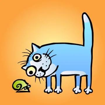 Cat watching snail. vector illustration Stock Illustration