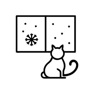 Cat Watching Snowfall from Window on Cozy Day Stock Illustration