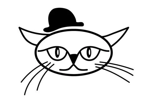 Cat wearing hat. Hand drawn vector illustration of cat face. Cat Isolated Stock Illustration