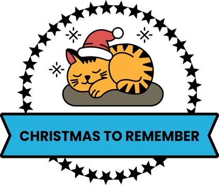 A cat wearing a Santa hat is sleeping on a pillow Stock Illustration