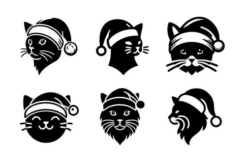 Cat wearing santa's hat vector silhouette bundle for Merry Christmas Stock-Illustration