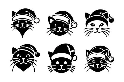 Cat wearing santa's hat vector silhouette bundle for Merry Christmas Stock Illustration