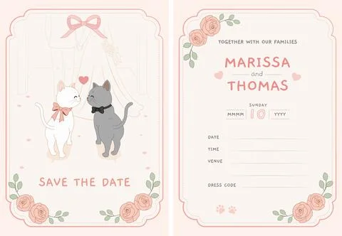 Cat wedding invitation template for cat lovers in pastel style Stock Illustration