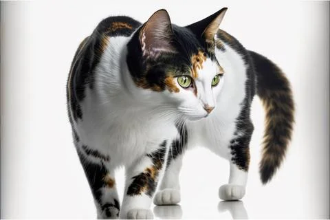 Cat on white background, full body with free space, Made by AI,Artificial i.. Stock Illustration