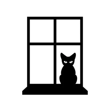Cat in window icon sign isolated. Pet vector illustration Stock Illustration