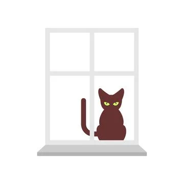 Cat in window isolated. Pet vector illustration Stock Illustration