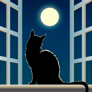Cat on a window sill Stock Illustration