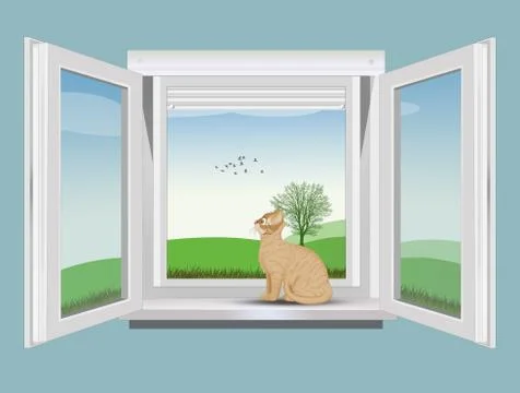 Cat on the windowsill Stock Illustration