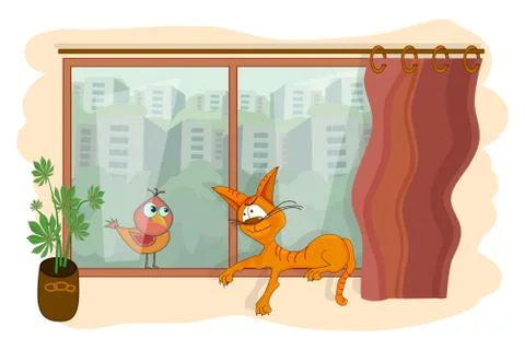 Cat on the windowsill. Stock Illustration