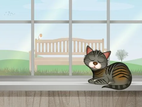 Cat on the windowsill Stock Illustration