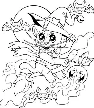 Cat witch, educational coloring book for kids Stock Illustration