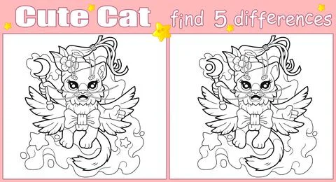 Cat witch, educational coloring book Stock Illustration