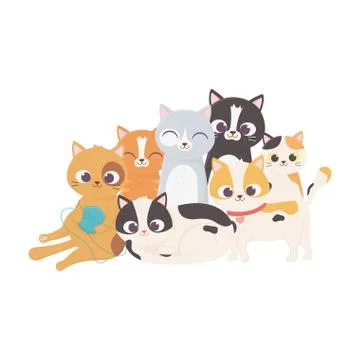 Cat with wool ball and kittens mascot feline domestic Stockillustratie