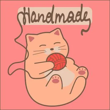 Cat with yarn Stock Illustration
