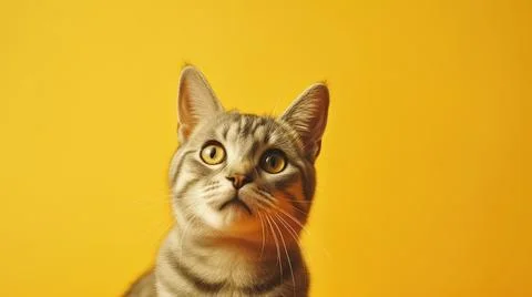 Cat on yellow background, different Angle close-up Stock Photos