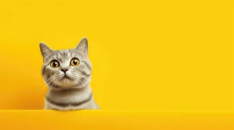 Cat on yellow background, different Angle close-up Stock Photos