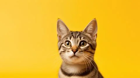 Cat on yellow background, different Angle close-up Stock Photos