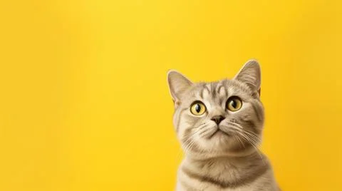 Cat on yellow background, different Angle close-up Stock Photos